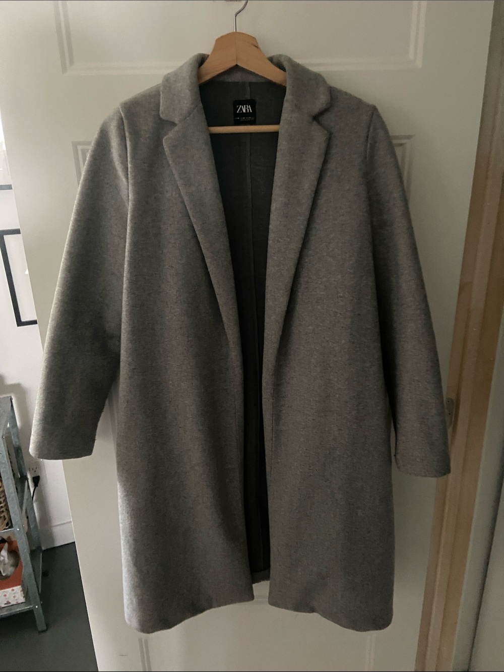 Zara Light Gray Open-Front Trench Coat